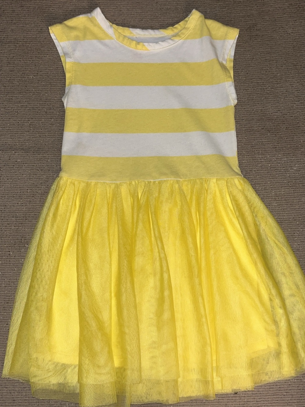 Girls Yellow and White Striped Tulle Skirt Dress
